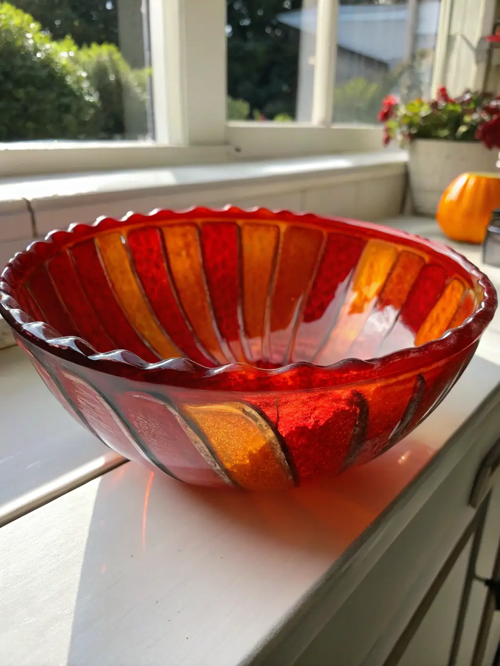 A close-up of a Natural Wood Artifact, specifically a carved wooden bowl with intricate swirling patterns, placed on a dark stone surface with scattered green moss.
