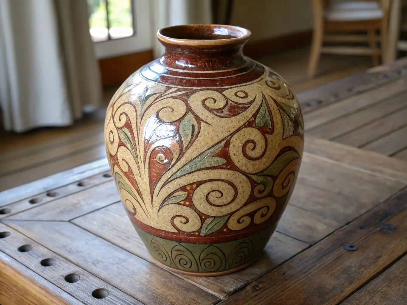 A high-quality image of a handcrafted ceramic vase with a unique, organic shape, showcasing its texture and glaze in a well-lit, natural setting. The vase is part of Niscala Garden's heirloom collection.